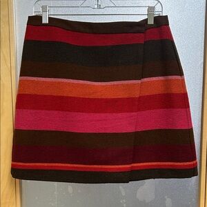LOFT Women's Striped Midi Skirt - Red, Pink, Brown